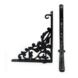 Hamilton Brass Heavy Duty Shelf Bracket | Black Powder Coated Cast Iron Finish | Length: 300mm, Height: 225mm, Width: 25mm, Thickness: 5mm, Hole: 6mm | Wall Mount Support for Glass Shelves