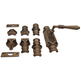 Hamilton Brass Lever Handle Door Brass Espagnolette Bolt or Cremone Bolt Unlacquered Antique Brass Upto 9 feet Doors