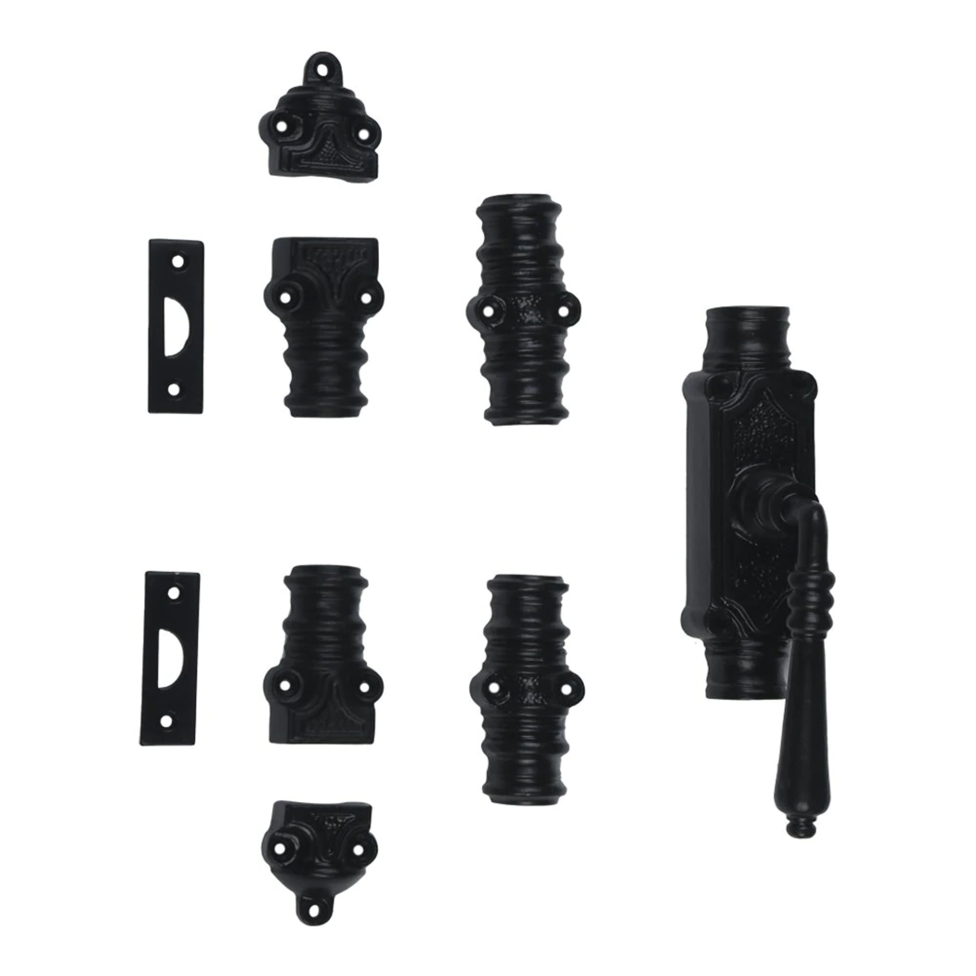 Hamilton Brass Lever Handle Door Iron Espagnolette Bolt or Cremone Bolt Hardware Black Powder Coated Up to 9 feet Doors (Right Hand)