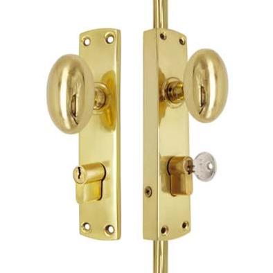 Hamilton Brass Oval Knob Locking Espagnolette Bolt or Cremone Bolt-Upto 8.5'