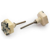 Hexagon Resin Knob with Terrazzo Pattern | Ceramic Finish Cabinet Drawer Pull Handle | Decorative Knob for Dressers Wardrobes | 41x35 mm Face | 11 mm Height | 70 mm Screw Length