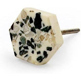 Hexagon Resin Knob with Terrazzo Pattern | Ceramic Finish Cabinet Drawer Pull Handle | Decorative Knob for Dressers Wardrobes | 41x35 mm Face | 11 mm Height | 70 mm Screw Length