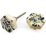 Hexagon Resin Knob with Terrazzo Pattern | Ceramic Finish Cabinet Drawer Pull Handle | Decorative Knob for Dressers Wardrobes | 41x35 mm Face | 11 mm Height | 70 mm Screw Length