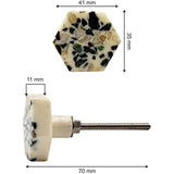 Hexagon Resin Knob with Terrazzo Pattern | Ceramic Finish Cabinet Drawer Pull Handle | Decorative Knob for Dressers Wardrobes | 41x35 mm Face | 11 mm Height | 70 mm Screw Length