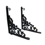 Hamilton Brass Heavy Duty Shelf Bracket | Black Powder Coated Cast Iron Finish | Length: 300mm, Height: 225mm, Width: 25mm, Thickness: 5mm, Hole: 6mm | Wall Mount Support for Glass Shelves