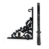 Hamilton Brass Heavy Duty Shelf Bracket | Black Powder Coated Cast Iron Finish | Length: 300mm, Height: 225mm, Width: 25mm, Thickness: 5mm, Hole: 6mm | Wall Mount Support for Glass Shelves