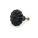 Hamilton Brass Decorative Black Cast Iron Knob | Black Powder Coated Pumpkin Shape Cabinet Pull Handle for Drawers, Dressers, Cupboards, Furniture | 36mm x 34mm 50mm with 14mm Screw