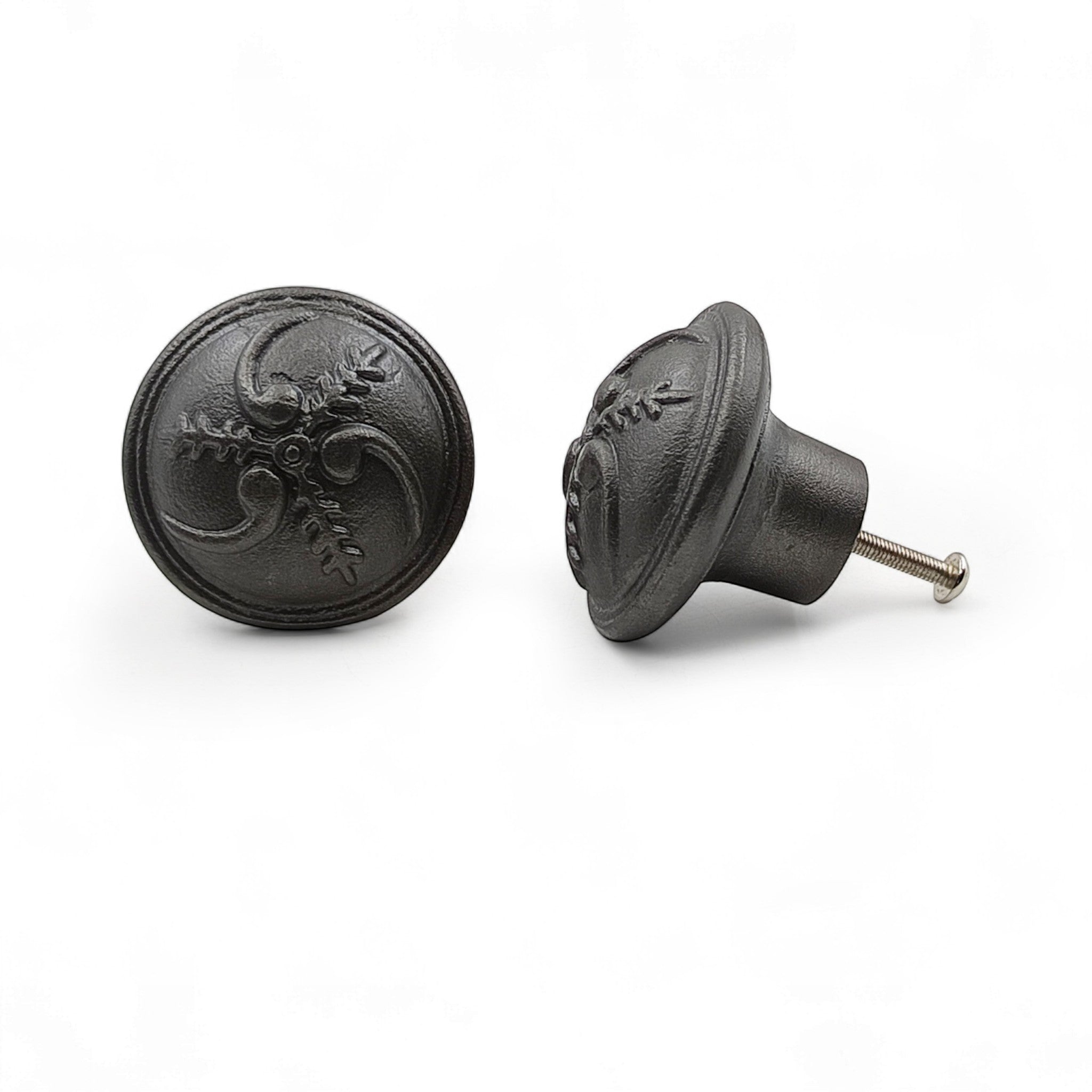 Hamilton Brass Cast Iron Black Cabinet Knob | Antique Iron Durable Rustic Drawer Pull Handle for Kitchen, Bedroom, Wardrobe, Dresser, Cupboard Round Vintage Hardware with Screw Included