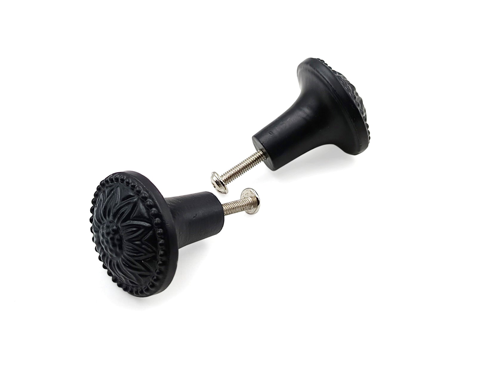 Hamilton Brass Decorative Cast Iron Knob Black Powder Coated | Sunflower Design Cabinet Handle Detailed Border for Drawers, Cupboards, Kitchen Cabinets, (36mm x 37mm 55mm)