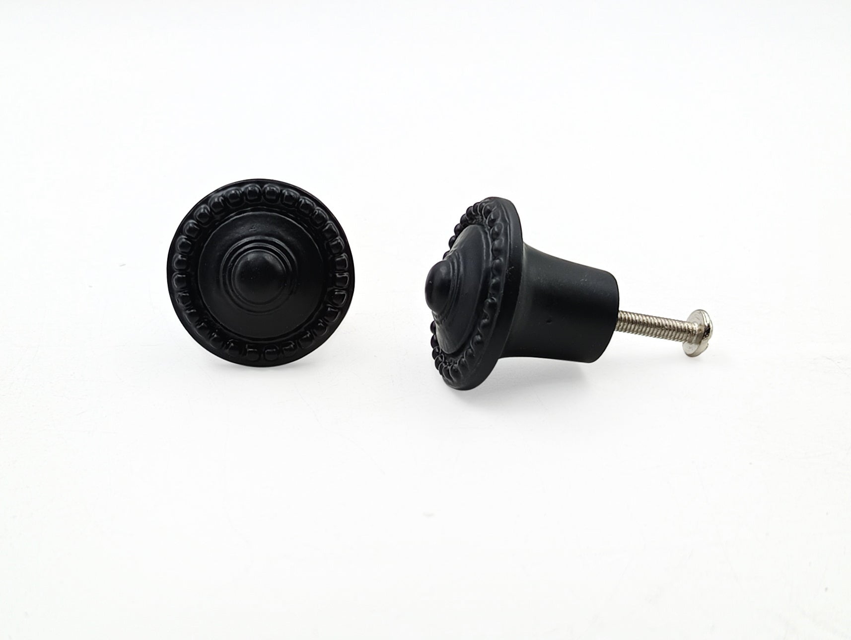 Hamilton Brass Decorative Black Cast Iron Knob | Black Powder Coated Round Cabinet Pull Handle Detailed Border Design for Drawers, Cupboards, Kitchen Cabinets, (32mm x 31mm 51mm)