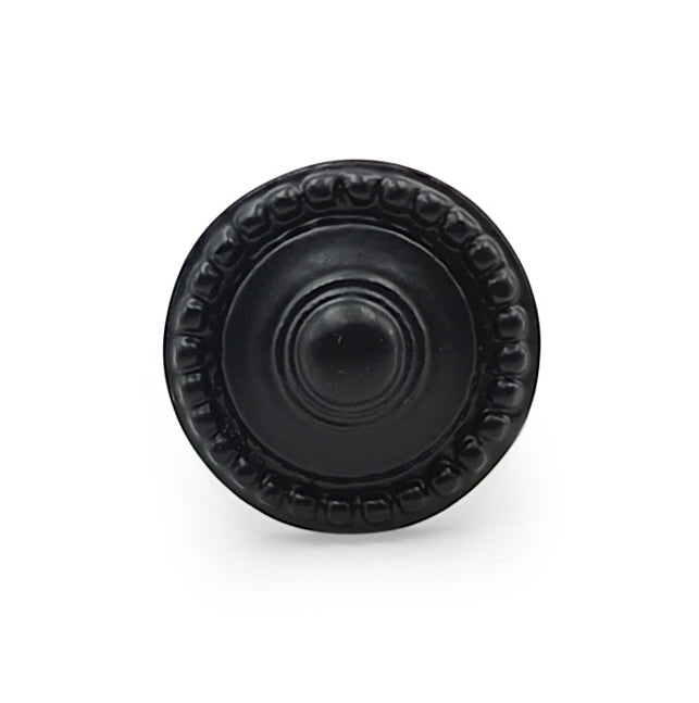 Hamilton Brass Decorative Black Cast Iron Knob | Black Powder Coated Round Cabinet Pull Handle Detailed Border Design for Drawers, Cupboards, Kitchen Cabinets, (32mm x 31mm 51mm)