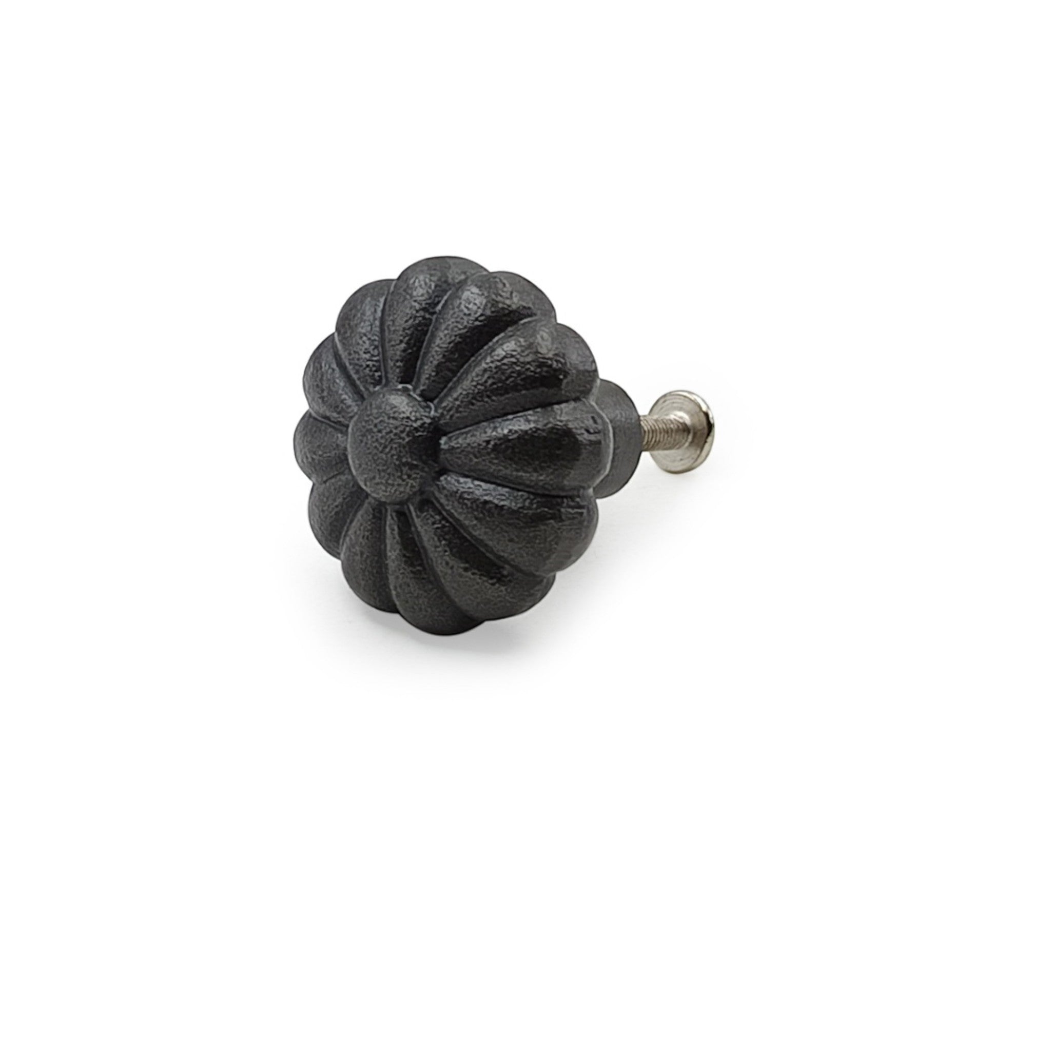 Hamilton Brass Decorative Black Cast Iron Knob | Antique Iron Pumpkin Shape Cabinet Pull Handle for Drawers, Dressers, Cupboards, Furniture | 36mm x 34mm 50mm with 14mm Screw