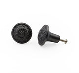 Hamilton Brass Decorative Black Cast Iron Knob | Antique Iron Sunflower Design Cabinet Handle Detailed Border for Drawers, Dressers, Cupboards, Kitchen Cabinets, (36mm x 37mm 55mm)