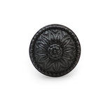 Hamilton Brass Decorative Black Cast Iron Knob | Antique Iron Sunflower Design Cabinet Handle Detailed Border for Drawers, Dressers, Cupboards, Kitchen Cabinets, (36mm x 37mm 55mm)