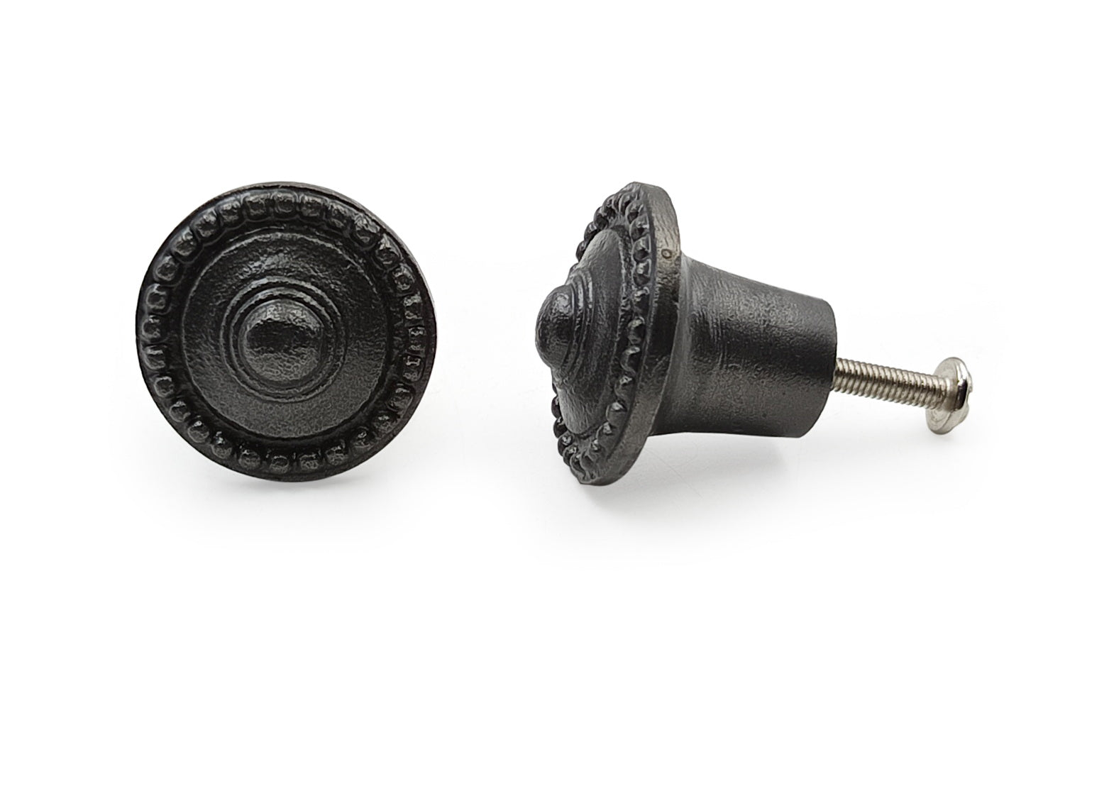 Hamilton Brass Decorative Black Cast Iron Knob | Antique Iron Round Cabinet Pull Handle Detailed Border Design for Drawers, Dressers, Cupboards, Kitchen Cabinets, (32.3mm x 31mm 51mm)