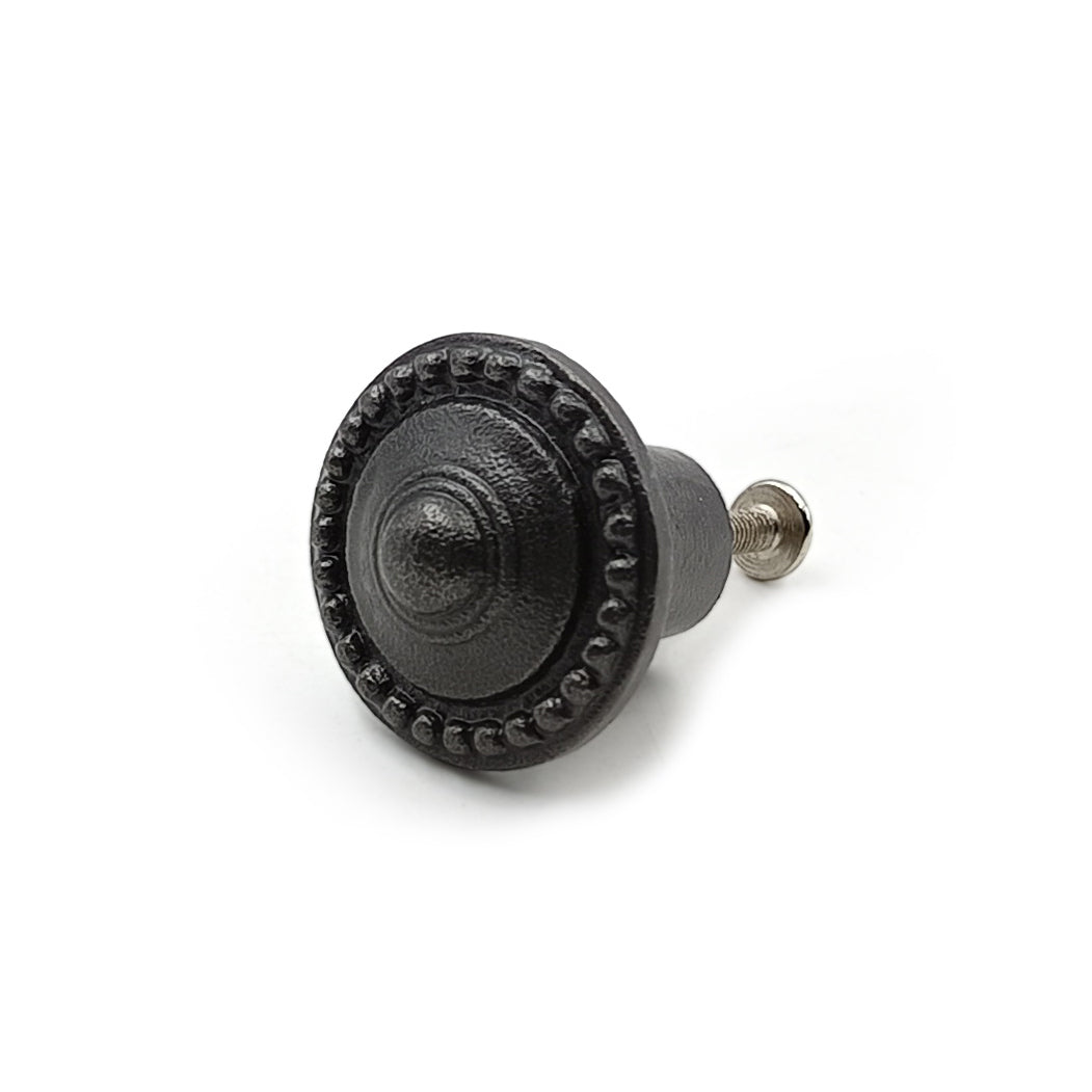 Hamilton Brass Decorative Black Cast Iron Knob | Antique Iron Round Cabinet Pull Handle Detailed Border Design for Drawers, Dressers, Cupboards, Kitchen Cabinets, (32.3mm x 31mm 51mm)