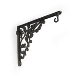 Hamilton Brass Heavy Duty Shelf Bracket | Black Powder Coated Cast Iron Finish | Length: 300mm, Height: 225mm, Width: 25mm, Thickness: 5mm, Hole: 6mm | Wall Mount Support for Glass Shelves