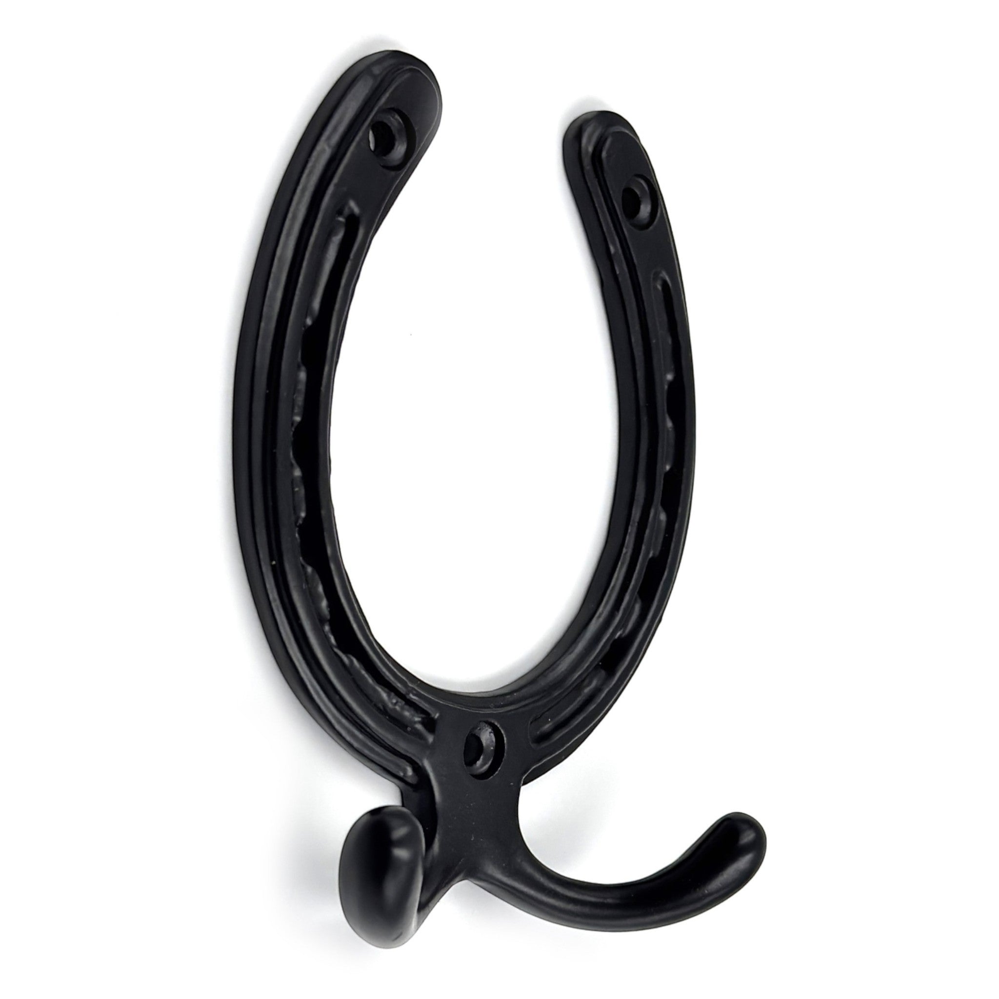 HAMILTON BRASS Wall Mounted Cast Iron Horseshoe Style Double Coat Hook | Black Powder Coated Hook | 110 mm Height × 81 mm Width × 26 mm Depth × 71 mm Base Width | Decorative Hanger for Coats