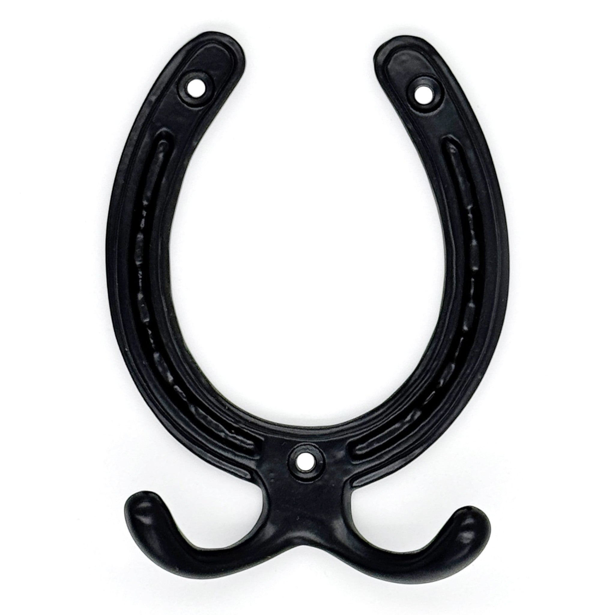 HAMILTON BRASS Wall Mounted Cast Iron Horseshoe Style Double Coat Hook | Black Powder Coated Hook | 110 mm Height × 81 mm Width × 26 mm Depth × 71 mm Base Width | Decorative Hanger for Coats
