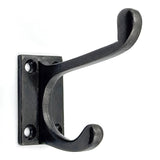 Wall Mounted Cast Iron Double Coat Hook | Antique Iron Finish | 73 mm Height × 75 mm Width × 47 mm Depth | Decorative Hanger for Coats, Hats, Bags | Compact Metal Hook for Home