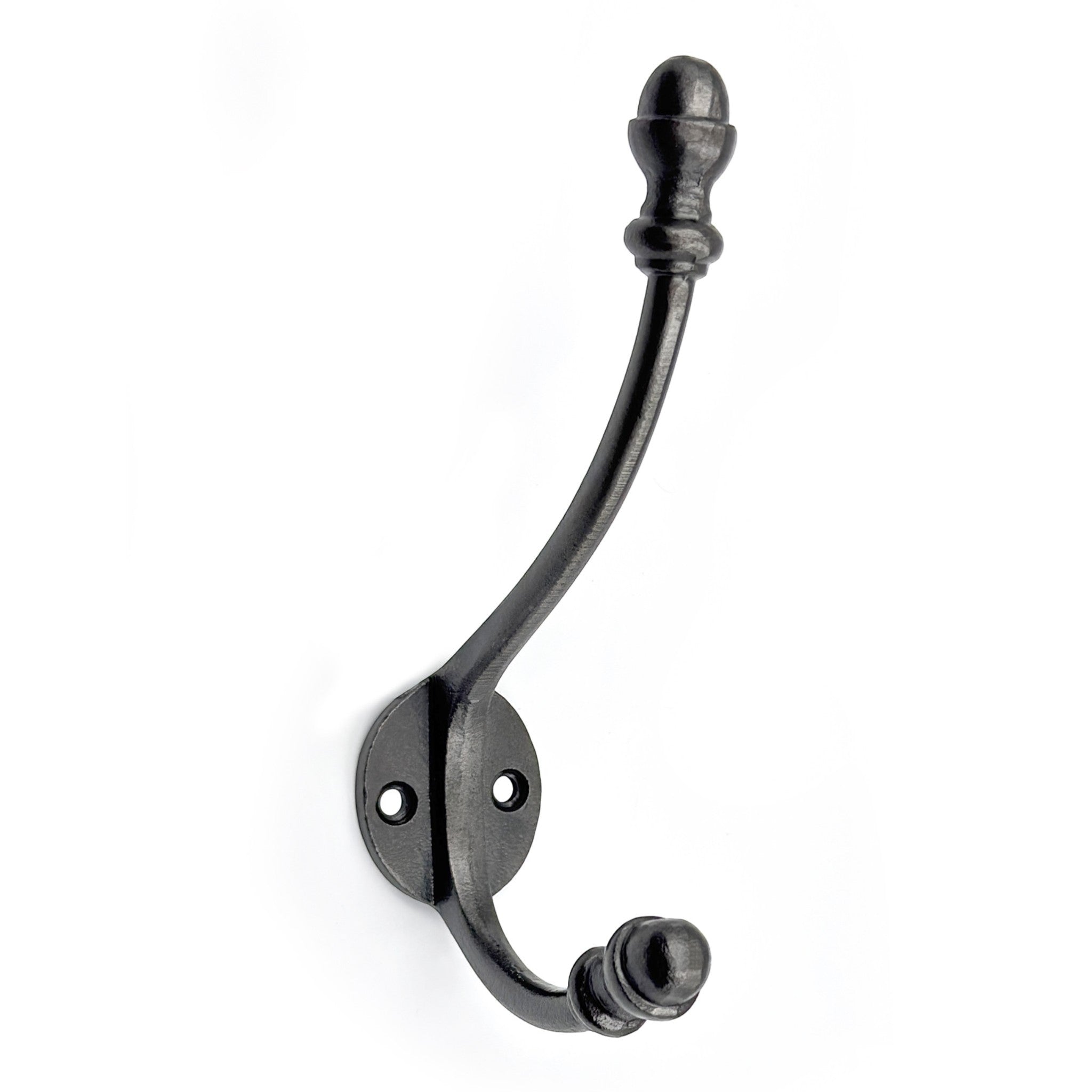 Wall Mounted Cast Iron Double Coat Hook | Antique Iron Finish | 158 mm Height × 95 mm Upper Depth × 90 mm Lower Depth × 35 mm Width | Oval Hanger for Coats, Hats | Home & Office