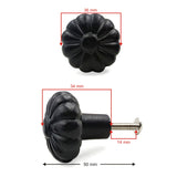 Hamilton Brass Decorative Black Cast Iron Knob | Black Powder Coated Pumpkin Shape Cabinet Pull Handle for Drawers, Dressers, Cupboards, Furniture | 36mm x 34mm 50mm with 14mm Screw