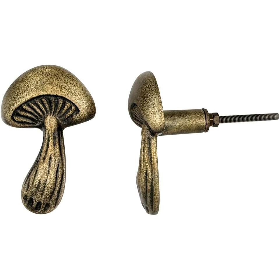 Mushroom Cabinet Knob | Antique Brass Drawer Pull Handle for Cupboard Dresser Wardrobe | Vintage Mushroom Shape Decorative Knob | 74x48 mm Solid Brass Unique Furniture Hardware