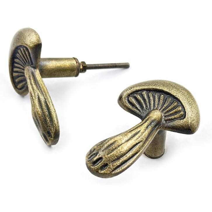 Mushroom Cabinet Knob | Antique Brass Drawer Pull Handle for Cupboard Dresser Wardrobe | Vintage Mushroom Shape Decorative Knob | 74x48 mm Solid Brass Unique Furniture Hardware