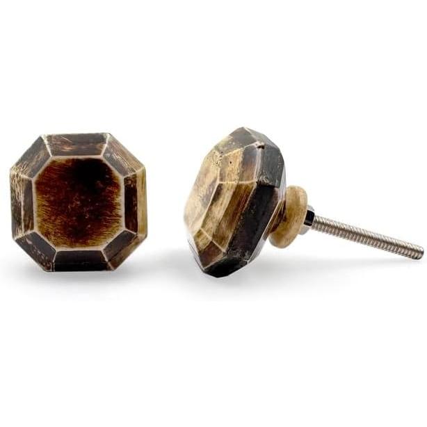 Octagon Bone Knob with Ceramic Finish | Vintage Style Drawer Cabinet Handle | Decorative Furniture Hardware | 38x38 mm Face | 66 mm Length | 27 mm Height | Rustic Octagonal Knob