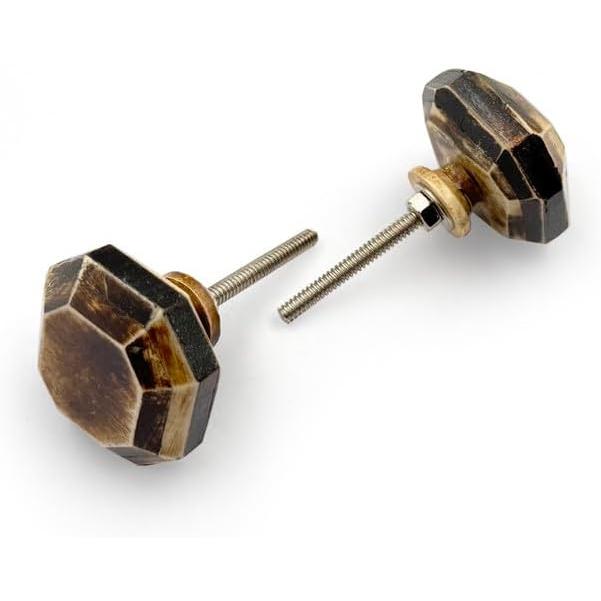 Octagon Bone Knob with Ceramic Finish | Vintage Style Drawer Cabinet Handle | Decorative Furniture Hardware | 38x38 mm Face | 66 mm Length | 27 mm Height | Rustic Octagonal Knob