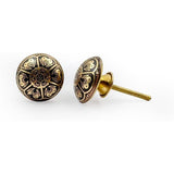 Round Brass Knob with Floral Engraved Design | Ceramic Finish Cabinet Drawer Pull Handle | Decorative Knob for Cupboards Wardrobes | 37x37 mm Face | 26 mm Depth | 17 mm Height