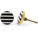 Round Brass & Resin Knob | Ceramic Finish with Black and White Striped Design | Decorative Cabinet & Drawer Pull Handle | 41x41 mm Face | 61 mm Length | 9 mm Height
