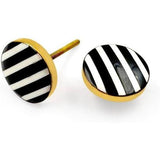 Round Brass & Resin Knob | Ceramic Finish with Black and White Striped Design | Decorative Cabinet & Drawer Pull Handle | 41x41 mm Face | 61 mm Length | 9 mm Height