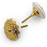 Round Decorative Cabinet Knob with Floral Overlay | Brass & Ceramic Material Furniture Handle | Ceramic Finish Drawer Knob for Wardrobes | 53mm Diameter, 27mm Height, 66mm Depth