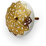 Round Decorative Cabinet Knob with Floral Overlay | Brass & Ceramic Material Furniture Handle | Ceramic Finish Drawer Knob for Wardrobes | 53mm Diameter, 27mm Height, 66mm Depth