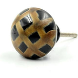 Round Horn Knob with Ceramic Finish | Brown & Black Handcrafted Checkered Pattern Decorative Cabinet & Drawer Pull | Knob for Dresser & Cupboard Stylish Furniture Hardware