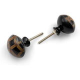 Round Horn Knob with Ceramic Finish | Brown & Black Handcrafted Checkered Pattern Decorative Cabinet & Drawer Pull | Knob for Dresser & Cupboard Stylish Furniture Hardware