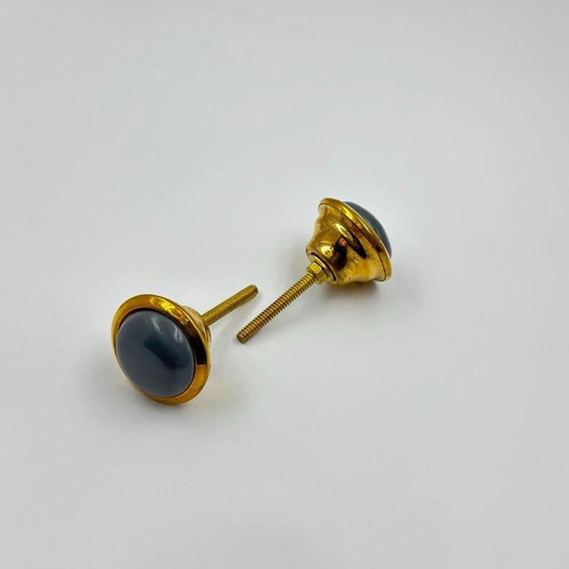Round Knob with Ceramic Finish | Black & Gold Decorative Cabinet & Drawer | Resin & Brass Furniture Handle for Dresser, Wardrobe | 37.5x37.5 mm Face | 25.5 mm Depth | 65 mm Screw