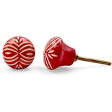 Round Red Resin Knob with White Handcrafted Pattern | Ceramic Finish Cabinet Drawer Pull Handle | Decorative Knob for Dresser | 37x37 mm Face | 32 mm Depth | 78 mm Screw Length