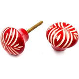 Round Red Resin Knob with White Handcrafted Pattern | Ceramic Finish Cabinet Drawer Pull Handle | Decorative Knob for Dresser | 37x37 mm Face | 32 mm Depth | 78 mm Screw Length