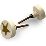 Round Resin Knob with Star Inlay | Ceramic Finish Cabinet Drawer Pull Handle | Decorative Knob for Cupboards Dressers Wardrobes | 38.5x38.5 mm Face | 27 mm Depth | 13 mm Height