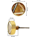 Round Wood, Bone & Brass Knob | Ceramic Finish with Rim & Geometric Inlay | Decorative Cabinet & Drawer Pull Handle | 41x41 mm Face | 25 mm Depth | 12 mm Height