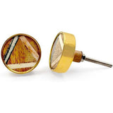 Round Wood, Bone & Brass Knob | Ceramic Finish with Rim & Geometric Inlay | Decorative Cabinet & Drawer Pull Handle | 41x41 mm Face | 25 mm Depth | 12 mm Height