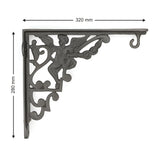 Hamilton Brass Heavy Duty Shelf Bracket | Black Powder Coated Cast Iron Finish | Length: 300mm, Height: 225mm, Width: 25mm, Thickness: 5mm, Hole: 6mm | Wall Mount Support for Glass Shelves
