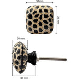 Square Horn Knob with Animal Print Design | Ceramic Finish Cabinet Drawer Handle | Decorative Furniture Knob for Cupboards Dressers | 38x38 mm Face | 30 mm Depth | 20 mm Height