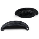 Textured Half Moon Cup Handle Strong Cast Iron Material | Drawer Pull Black Powder Coated Finish | Rustic Vintage Cabinet & Cupboard | 112 mm Length x 100 mm Hole-to-Hole Distance