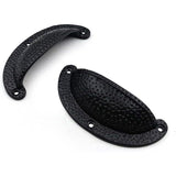 Textured Half Moon Cup Handle Strong Cast Iron Material | Drawer Pull Black Powder Coated Finish | Rustic Vintage Cabinet & Cupboard | 112 mm Length x 100 mm Hole-to-Hole Distance