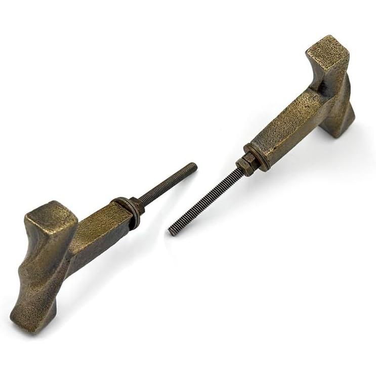 Twisted T-Bar Cabinet Knob | Antique Brass Drawer Handle Pull | Vintage Textured Furniture Knob for Kitchen Wardrobe Cupboard | 46x18 mm Modern Minimalist Brass Hardware