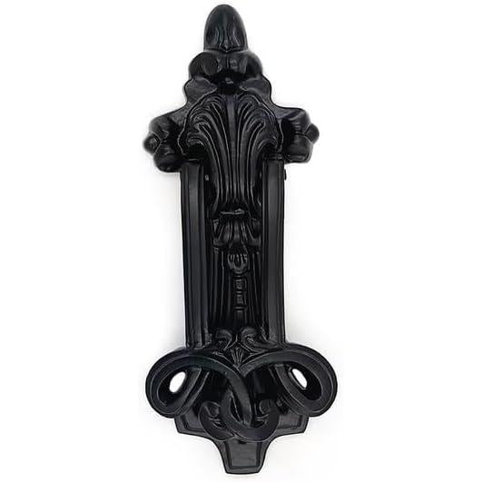 Vintage Cast Iron Door Knocker | Decorative Black Powder Coated Style Hardware Heavy Duty Black Metal for Front Doors, Gates & Entryways 210mm Tall, 155mm Wide, 34.5mm Depth