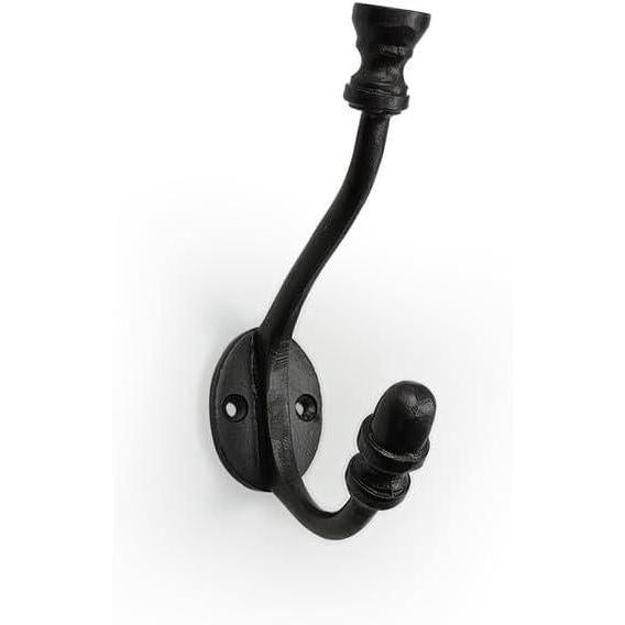 Wall Mounted Cast Iron Coat Hook with Dual Hooks | Antique Iron Finish | 125 mm Height x 78 mm Depth | Decorative Hanger for Coats, Hats | Sturdy Metal Wall Hook for Home